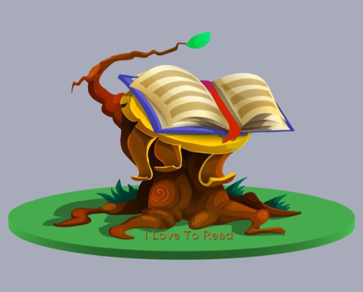 A tree with an open book on top of it.