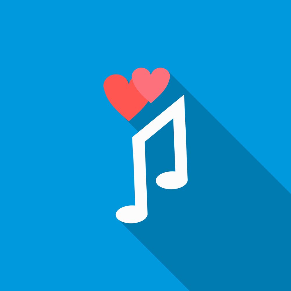 A musical note with two hearts on top of it.